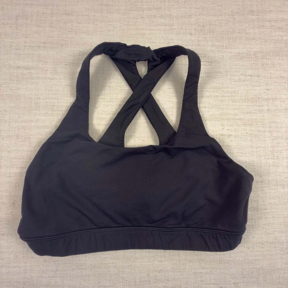 Lululemon‎ Black Cross-Back Sports Bra Size 10 Pullover Activewear Logo